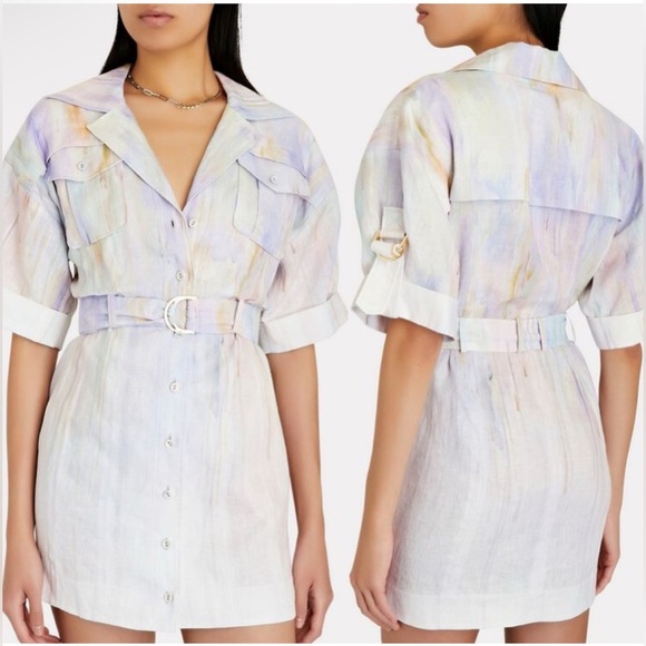 NWT ZIMMERMANN Rhythmic Multicolor Belted Linen Mini Dress Button AU 1 (US S/6) - Picture 1 of 16